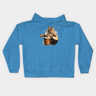 Maine Coon Cat Playing Drums Kids Hoodie